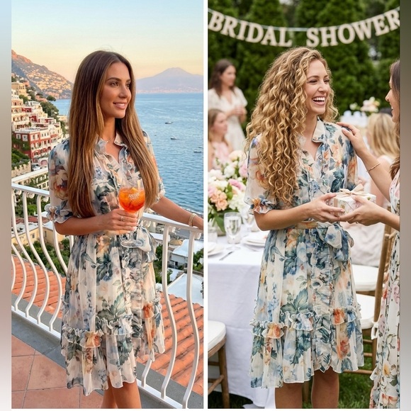 Aladore Floral Blue Orange Ruffle Tie Summer Vacation Cocquette Girl Dress Size6 - Picture 3 of 13